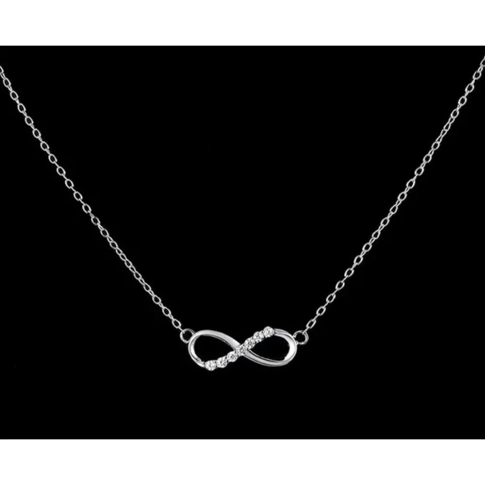 Sterling Silver Infinity Necklace Simulated Diamonds New